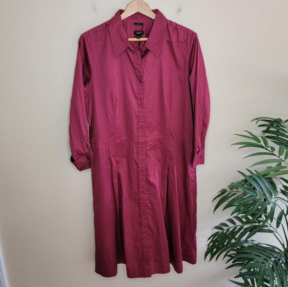 Talbots Dresses & Skirts - Talbots | Burgundy Red Button Front Midi Shirt Dress